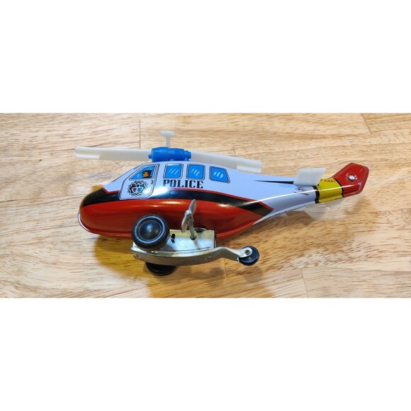 MTU Police Helicopter Wind Up Tin Toy  Korea  Works Sort Of-In Great Shape - Picture 9 of 10